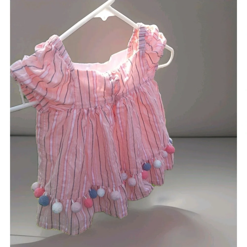 Toddler Girl's Tommy Bahama Summer Striped W/ Pom Poms‎ Dress Size 3T